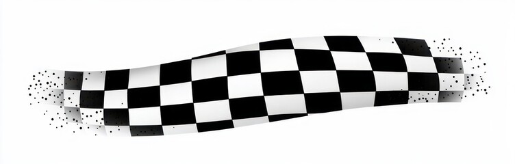 Obraz premium waving black and white checkered flag ribbon with scattered pixel particles conveying dynamic motion and energetic victory feeling