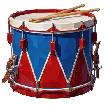 Red and Blue Drum with Sticks Transparent Background
