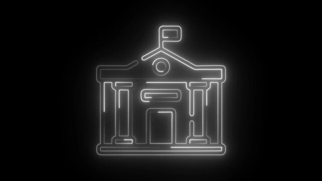 Glowing neon government icon isolated on black background. HD Video motion graphic animation