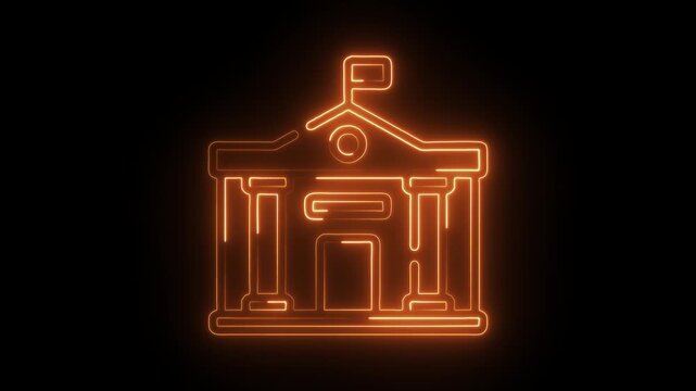 Glowing neon government icon isolated on black background. HD Video motion graphic animation
