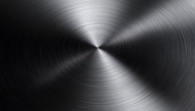 Sleek circular brushed metal surface with radial concentric texture and cool reflective sheen