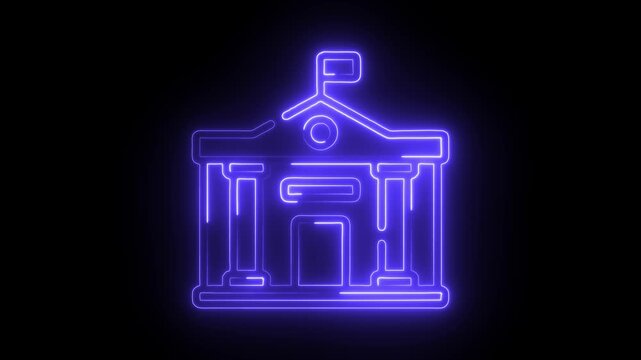 Glowing neon government icon isolated on black background. HD Video motion graphic animation