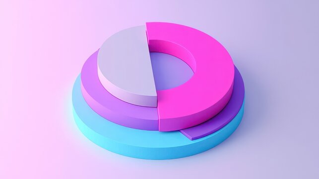 three stacked colorful 3d donut rings with a separated pink segment on a soft pastel gradient background, modern playful minimal mood