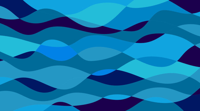 Abstract blue background with organic wavy lines. Modern ocean vector illustration featuring smooth overlapping curves in water sea palette, perfect for horizontal banner or backdrop design