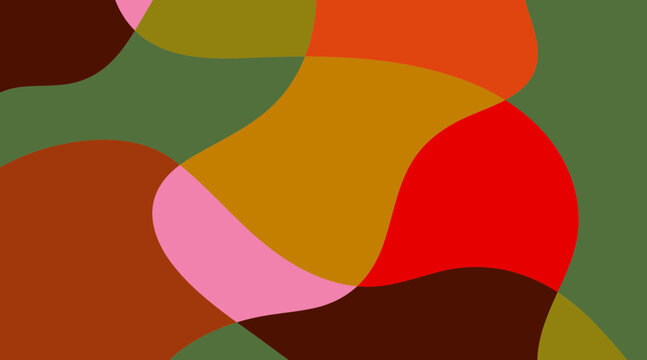 Abstract background with colorful organic fluid shapes. Modern vector illustration featuring smooth wavy overlapping curves in warm autumn palette, perfect for banner, poster, cover design