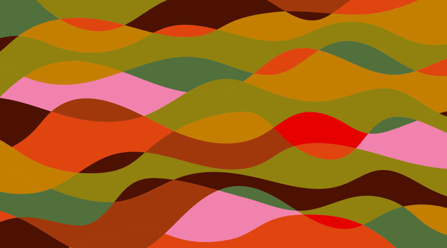 Abstract background with colorful organic wavy lines. Modern vector illustration featuring smooth overlapping curves in warm autumn palette, perfect for horizontal banner or backdrop design