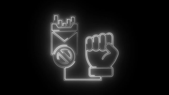 Glowing neon addiction icon isolated on black background. HD Video motion graphic animation