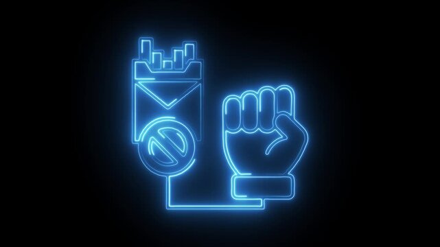 Glowing neon addiction icon isolated on black background. HD Video motion graphic animation