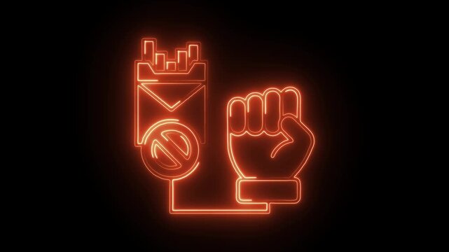 Glowing neon addiction icon isolated on black background. HD Video motion graphic animation