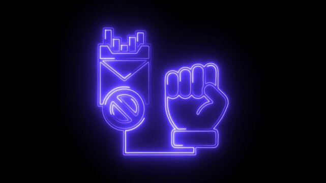 Glowing neon addiction icon isolated on black background. HD Video motion graphic animation