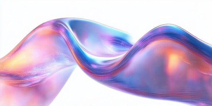 Iridescent pastel silk-like ribbons forming flowing glossy waves with soft reflections, evoking a serene, dreamy and elegant motion