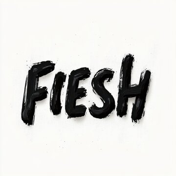 bold black brushstroke hand-lettering spelling fiesh on a white background, energetic expressive grunge texture with paint splatters and rough edges