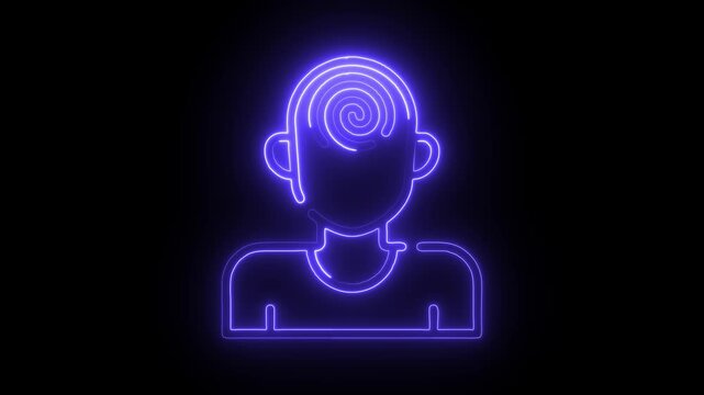 Glowing neon hypnosis icon isolated on black background. HD Video motion graphic animation