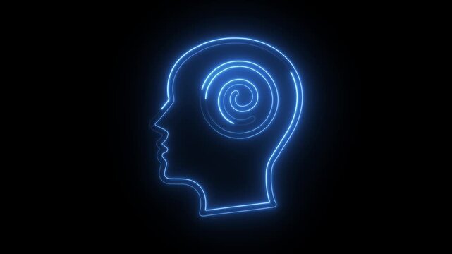 Glowing neon hypnotized icon isolated on black background. HD Video motion graphic animation