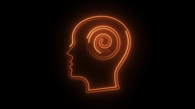 Glowing neon hypnotized icon isolated on black background. HD Video motion graphic animation