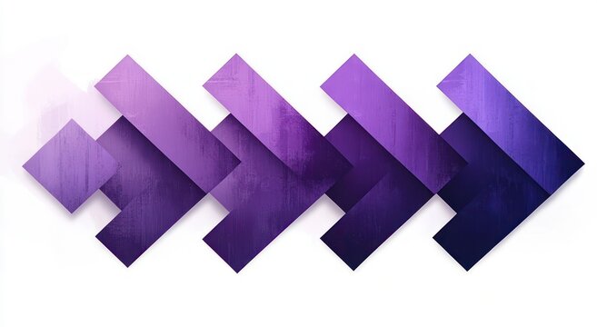 Overlapping purple chevron arrows in gradient on white background conveying forward motion and dynamic progress