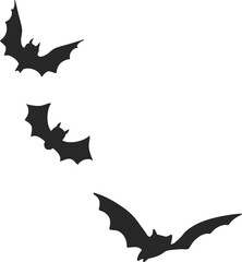 Fototapeta premium Spooky bat flock silhouettes flying across dark sky. Gothic Halloween border with hanging bats creates eerie atmosphere perfect for seasonal decor and horror designs.