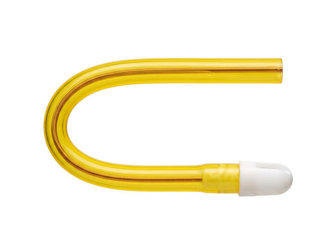 Dental saliva ejector suction tip yellow flexible curved plastic tube isolated on white background for dentistry medical clinical procedure oral hygiene equipment care aspirator tool accessory supply