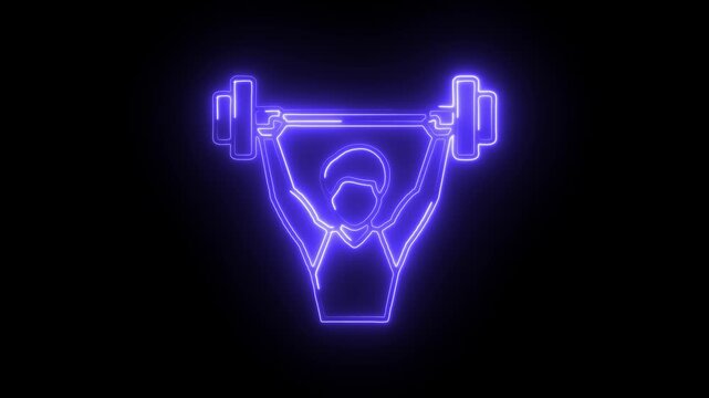 Glowing neon exercise icon isolated on black background. HD Video motion graphic animation