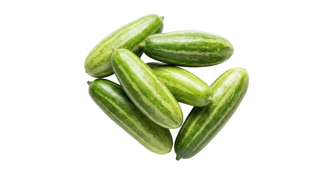 A pile of fresh green pointed gourds or parwal vegetables isolated on transparent background