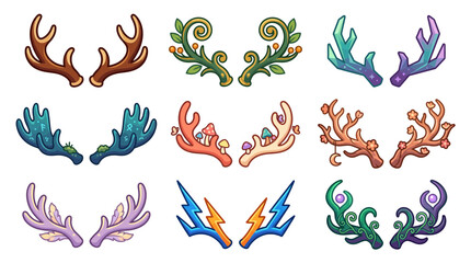 Obraz premium Stylized antler and branch motifs with decorative patterns and colors.