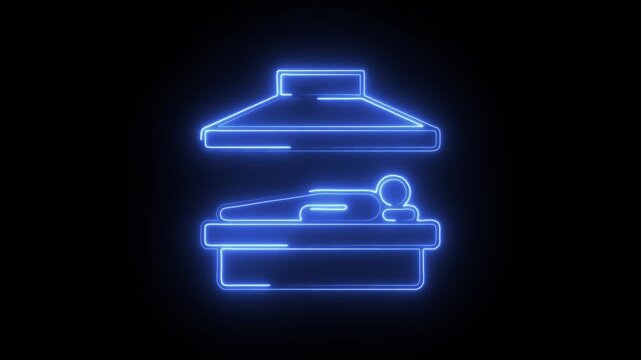 Glowing neon radiation therapy icon isolated on black background. HD Video motion graphic animation