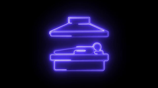 Glowing neon radiation therapy icon isolated on black background. HD Video motion graphic animation