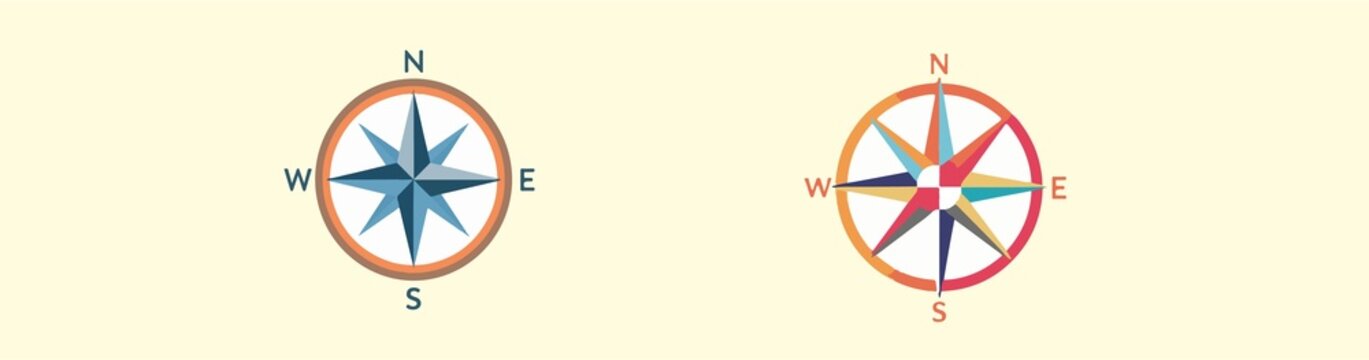 Template element compass icon with a modern flat design style, featuring a simplified and minimalist aesthetic, bold lines, and vibrant colors