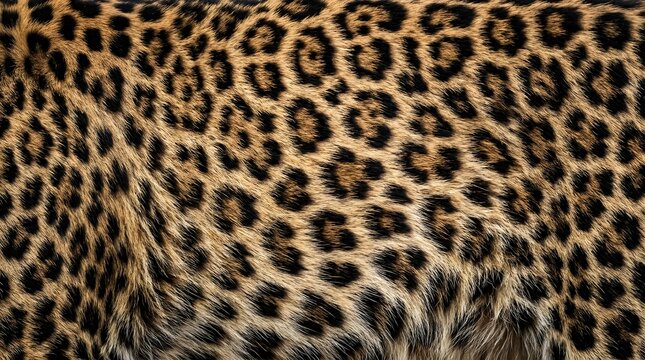 Natural leopard fur texture close up showing organic animal print pattern in golden brown and black tones for fashion background design