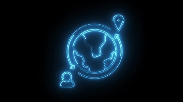 Glowing neon immigration icon isolated on black background. HD Video motion graphic animation