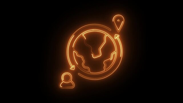 Glowing neon immigration icon isolated on black background. HD Video motion graphic animation