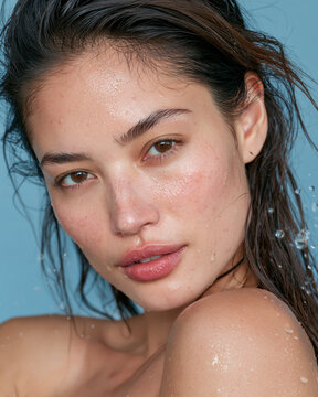 Portrait of a Woman with Curly Hair and Freckles