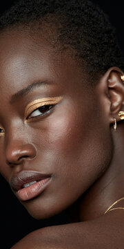 Close-up Portrait of Black Woman with Gold Eyeliner