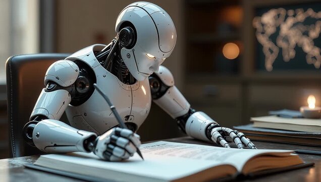 Robot Reads a Book in a Cozy Study Setting
