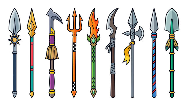 Medieval spears and fantasy polearm weapon set.
