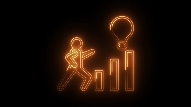 Glowing neon entrepreneurial icon isolated on black background. HD Video motion graphic animation