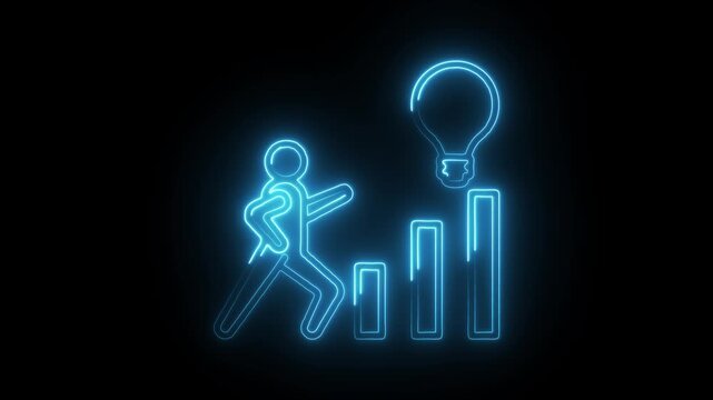 Glowing neon entrepreneurial icon isolated on black background. HD Video motion graphic animation