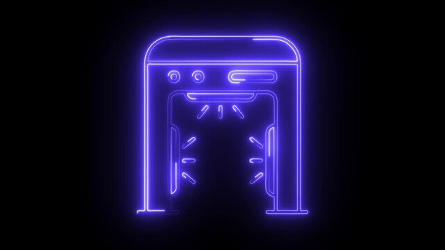 Glowing neon metal detector icon isolated on black background. HD Video motion graphic animation