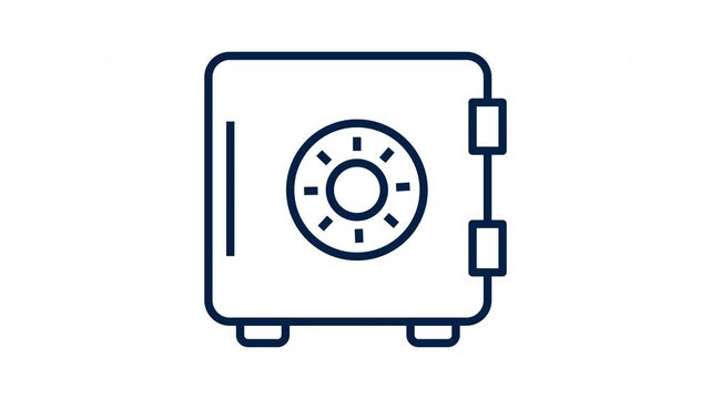 Minimalist Safe Box Line Icon Animation on White Background