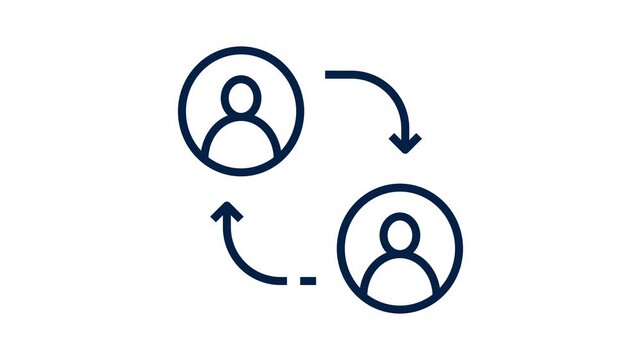 Animated line icon of two user avatars with circular arrows representing communication and exchange