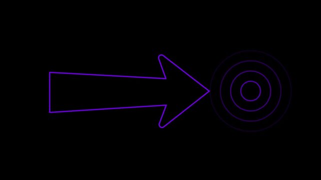 Magenta neon light directional arrow line and signal icon radio wave Animation. Black background 4k video moving.