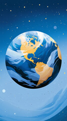 Naklejka premium Stylized Planet Earth in Starry Space Illustration