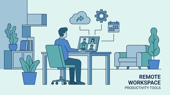 Professional Working From Home Using Virtual Collaboration Software