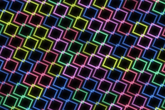 Colorful neon square pattern on black background