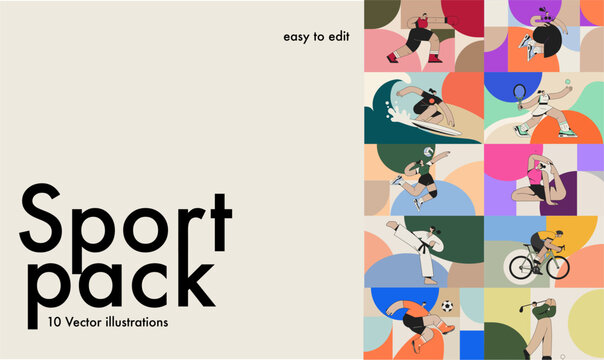 10 Modern Sports Illustrations &ndash; Colorful Editable Vector Pack