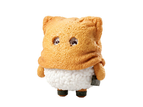 Cute 3D Character of Inari Sushi Ghost Wearing a Fried Tofu Pouch Hood