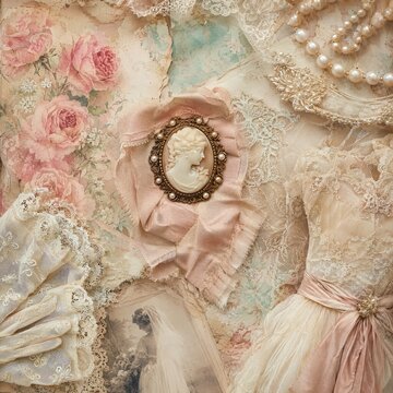 Vintage Wedding Heirlooms Collage with Lace and Roses