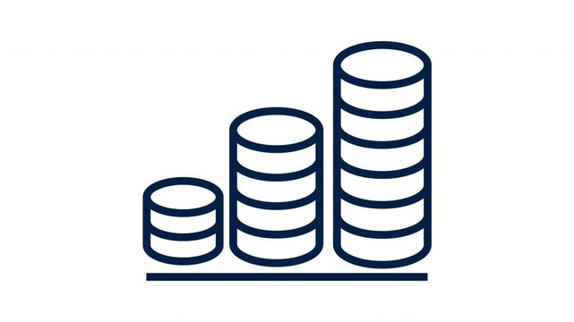 Animated Blue Line Icon of Stacking Coins or Database Servers representing Growth