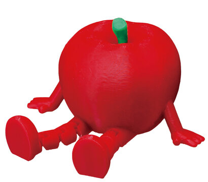 Red apple character figure with arms and legs, 3D printed toy on white