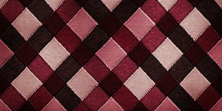 repeating quilted diamond knit pattern in burgundy, pink and dark brown with stitched borders and cozy warm textured fabric